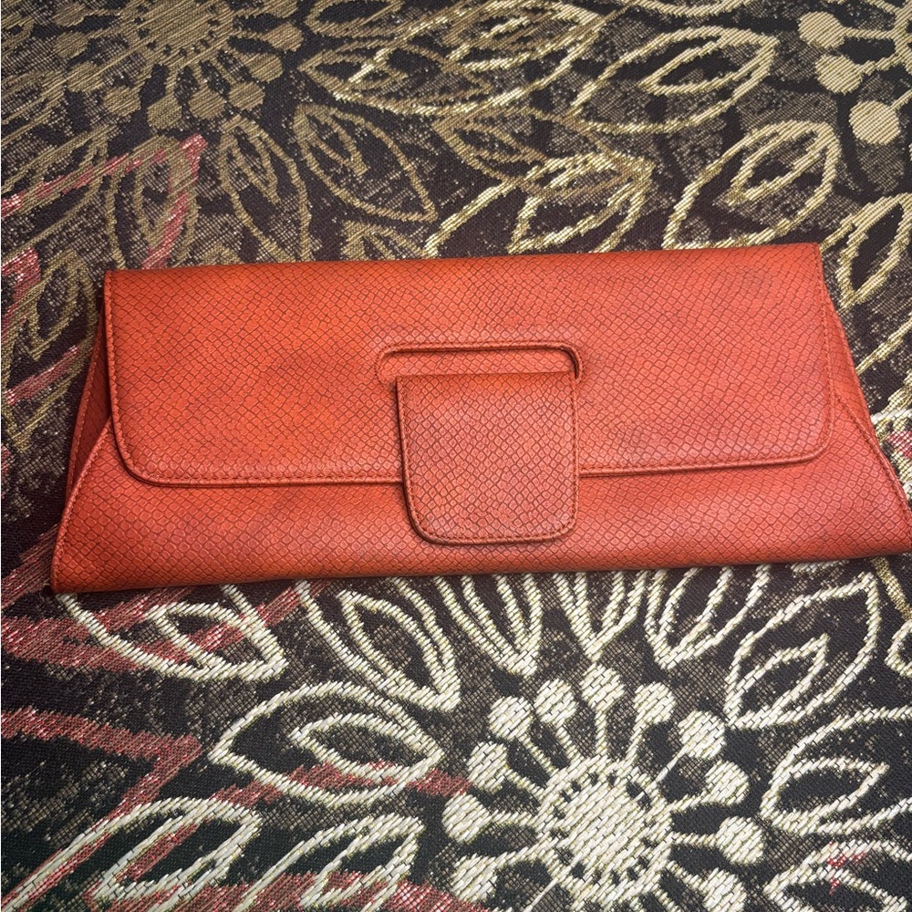 Othr Orange Textured Envelope Clutch